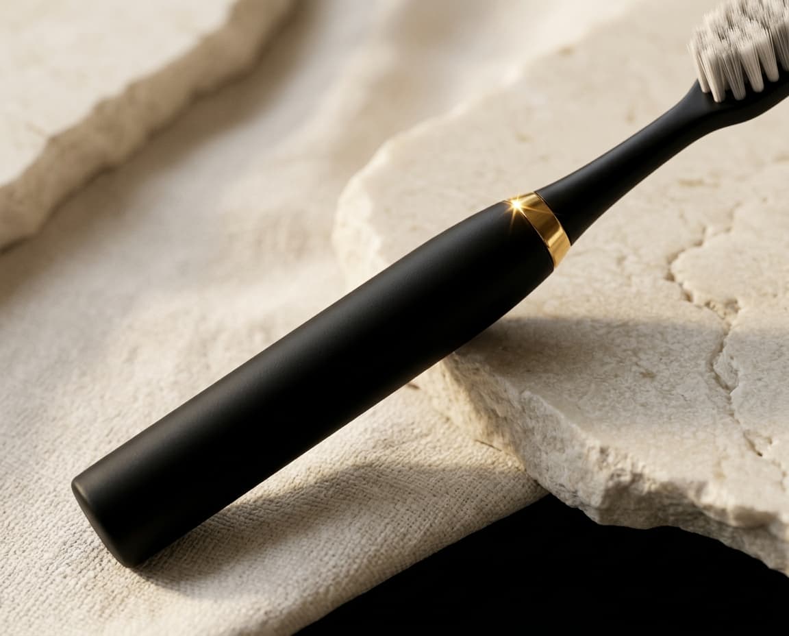 Matte black Loomsy handle on cream linen and stone